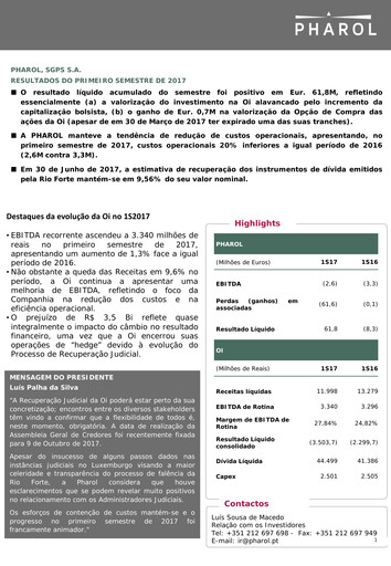 Thumbnail Pharol, SGPS S.A. Half-year Report 2017-h1