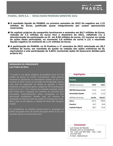 Thumbnail Pharol, SGPS S.A. Half-year Report 2022-h1