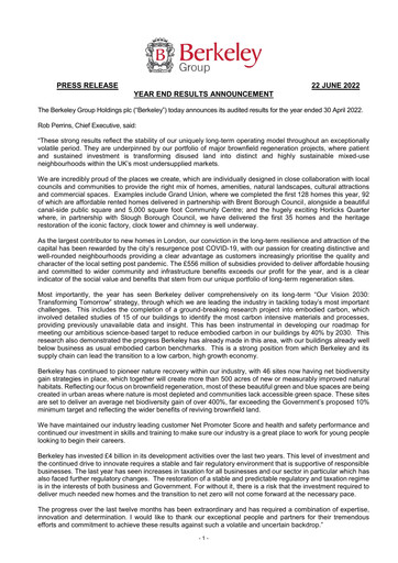 Thumbnail The Berkeley Group Financial Report 2022