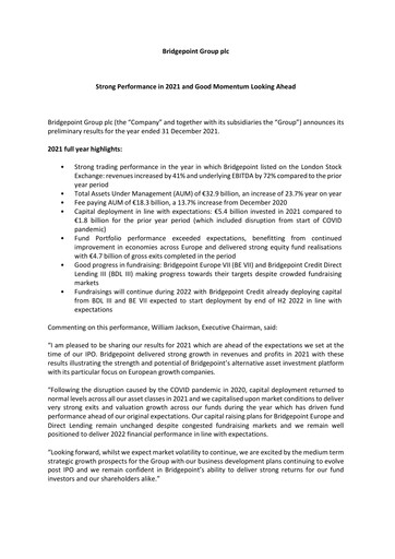 Thumbnail Bridgepoint Group plc Financial Report 2021