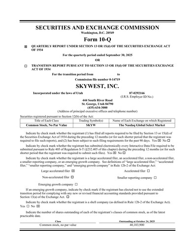 Miniature SkyWest Rapport trimestriel 2025-q3