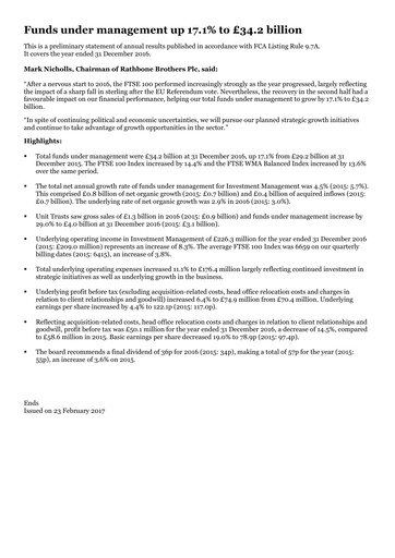 Miniature Rathbones Group Rapport financier 2016