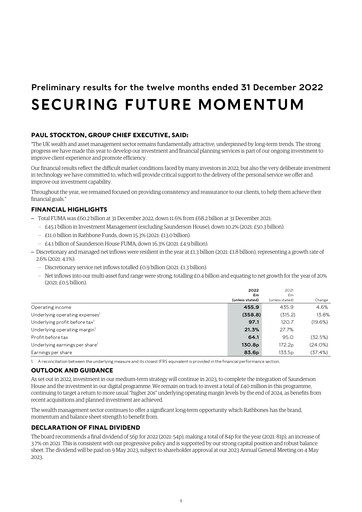 Miniature Rathbones Group Rapport financier 2022