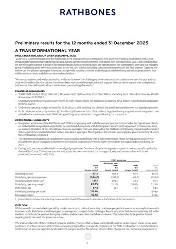 Miniature Rathbones Group Rapport financier 2023