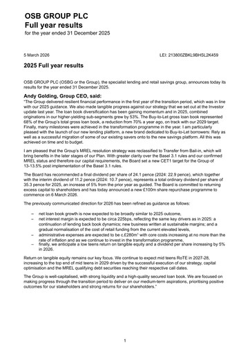 Miniature OSB Group Plc Rapport financier 2025