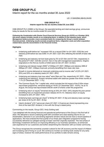 Thumbnail OSB Group Plc Half-year Report 2022-h1