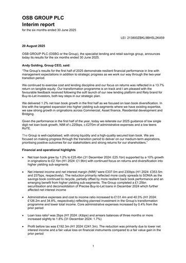 Thumbnail OSB Group Plc Half-year Report 2025-h1