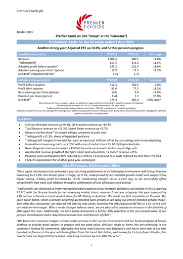 Vorschaubild Premier Foods Finanzbericht 2022-2023