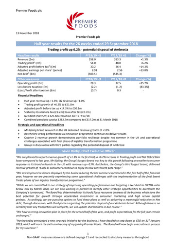 Thumbnail Premier Foods Half-year Report 2018-h1