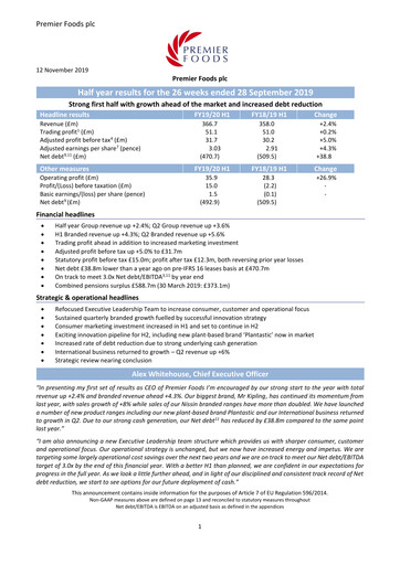 Thumbnail Premier Foods Half-year Report 2019-h1