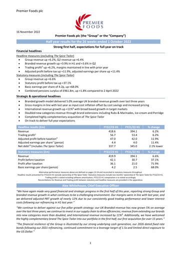 Thumbnail Premier Foods Half-year Report 2022-h1
