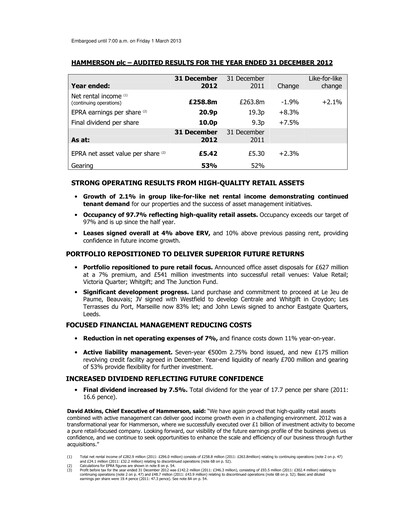 Thumbnail Hammerson Plc Financial Report 2012