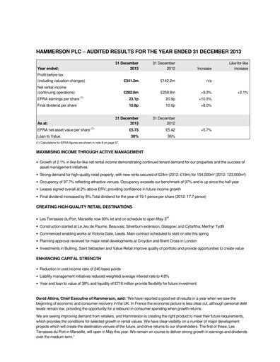 Thumbnail Hammerson Plc Financial Report 2013