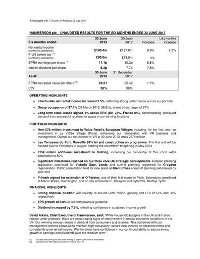 Thumbnail Hammerson Plc Half-year Report 2013-h1
