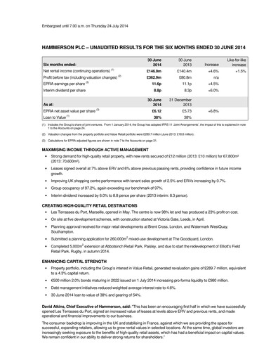 Thumbnail Hammerson Plc Half-year Report 2014-h1