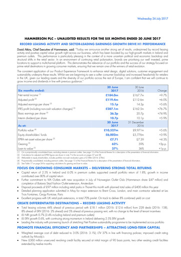 Thumbnail Hammerson Plc Half-year Report 2017-h1