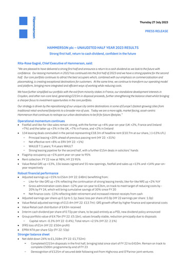 Thumbnail Hammerson Plc Half-year Report 2023-h1