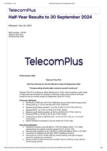 Vorschaubild Telecom Plus PLC Halbjahresbericht fy2025-h1