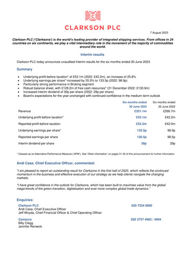 Thumbnail Clarkson PLC Half-year Report 2023-h1