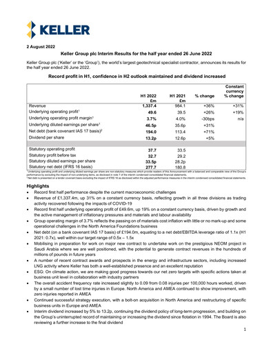 Thumbnail Keller Group Half-year Report 2022-h1