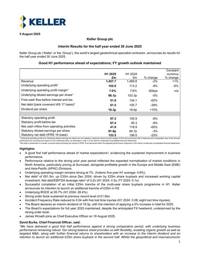 Thumbnail Keller Group Half-year Report 2025-h1