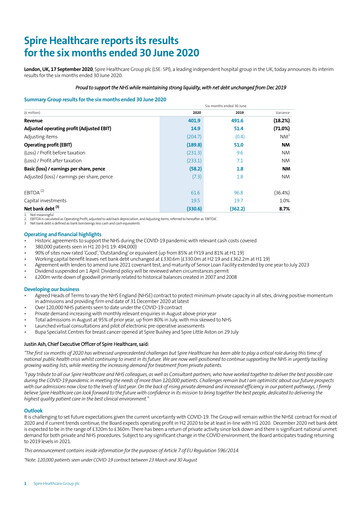 Thumbnail Spire Healthcare Group Half-year Report 2020-h1
