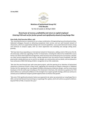 Thumbnail Watches of Switzerland Group Financial Report 2023