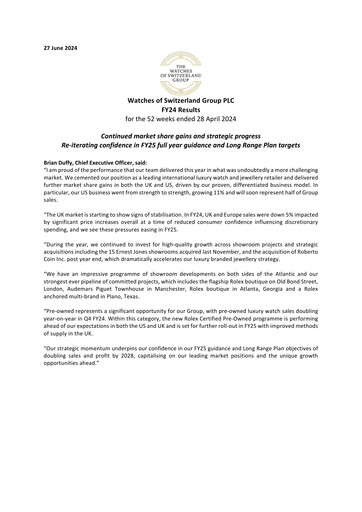 Thumbnail Watches of Switzerland Group Financial Report 2024