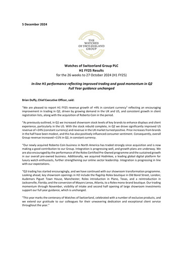 Thumbnail Watches of Switzerland Group Half-year Report 2025-h1