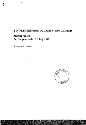 Thumbnail J D Wetherspoon Annual Report 1992