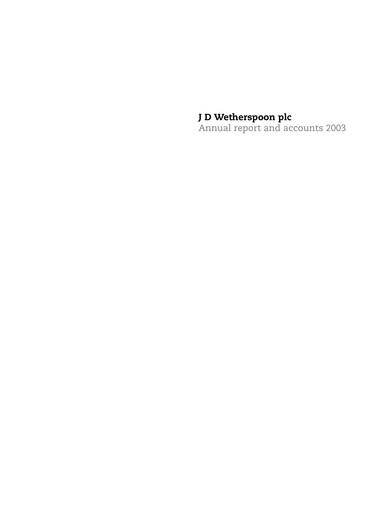 Thumbnail J D Wetherspoon Annual Report 2003