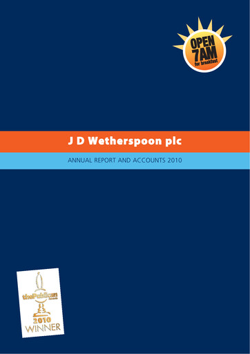 Thumbnail J D Wetherspoon Annual Report 2010