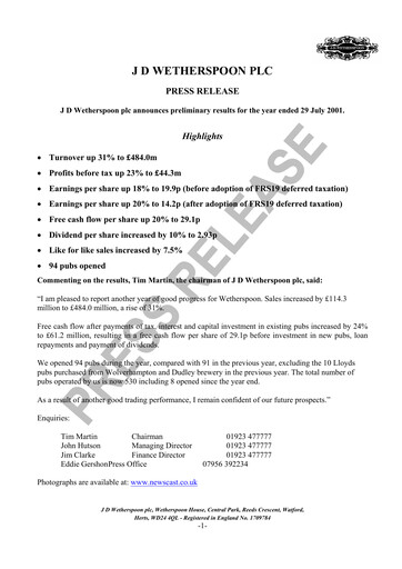 Thumbnail J D Wetherspoon Financial Report 2001