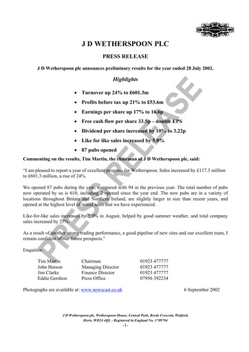 Thumbnail J D Wetherspoon Financial Report 2002