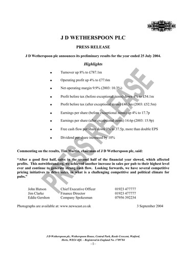 Thumbnail J D Wetherspoon Financial Report 2004