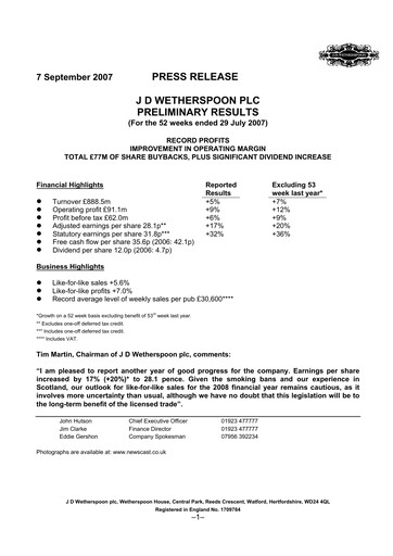 Thumbnail J D Wetherspoon Financial Report 2007