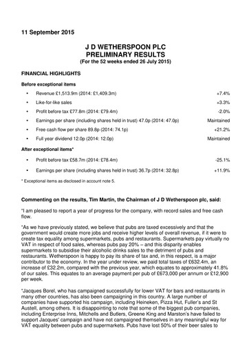 Thumbnail J D Wetherspoon Financial Report 2015