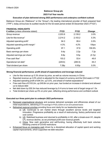 Vorschaubild Bakkavor Group Finanzbericht 2023
