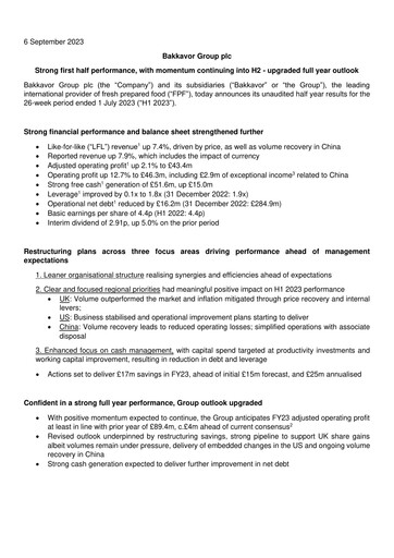 Thumbnail Bakkavor Group Half-year Report 2023-h1