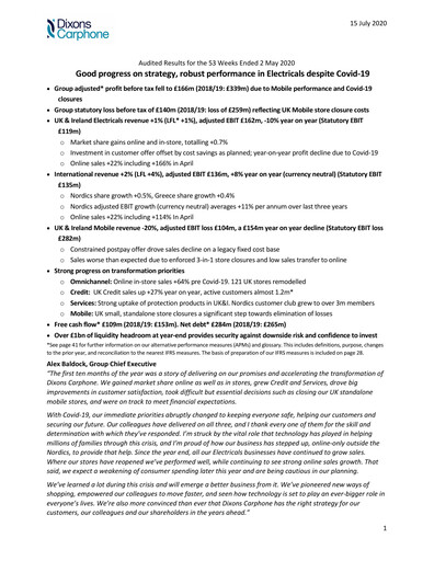 Thumbnail Currys plc Financial Report 2019-2020