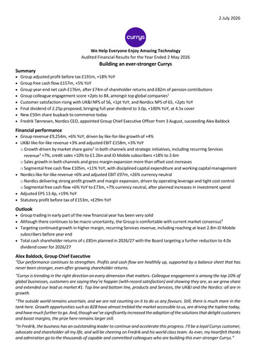 Thumbnail Currys plc Financial Report 2025-2026