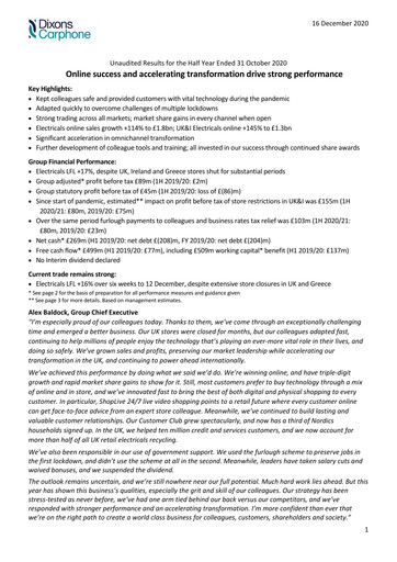 Thumbnail Currys plc Half-year Report 2020-2021