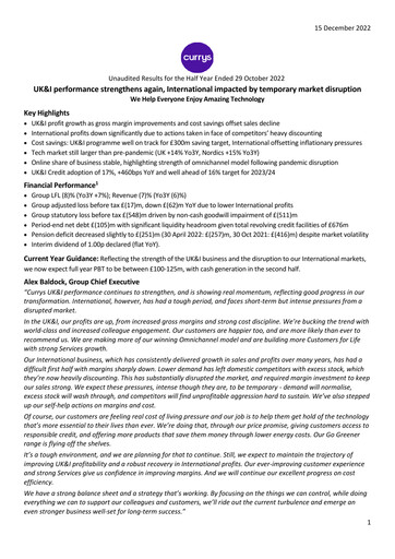 Thumbnail Currys plc Half-year Report 2022-2023