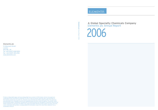 Thumbnail Elementis Annual Report 2006