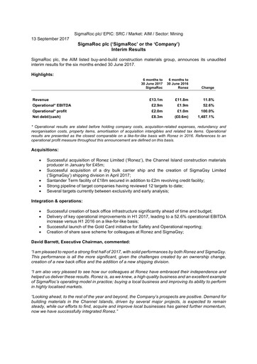 Vorschaubild SigmaRoc plc Halbjahresbericht 2017-h1
