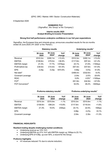 Vorschaubild SigmaRoc plc Halbjahresbericht 2025-h1