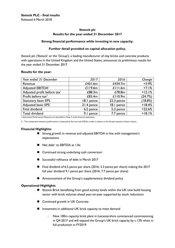 Thumbnail Ibstock plc Financial Report 2017