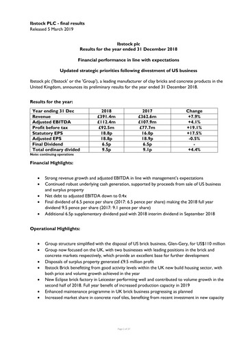 Thumbnail Ibstock plc Financial Report 2018