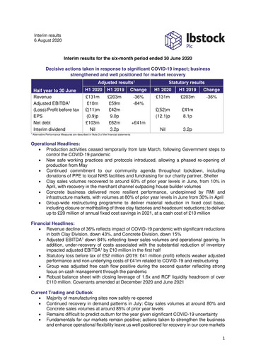 Thumbnail Ibstock plc Half-year Report 2020-h1