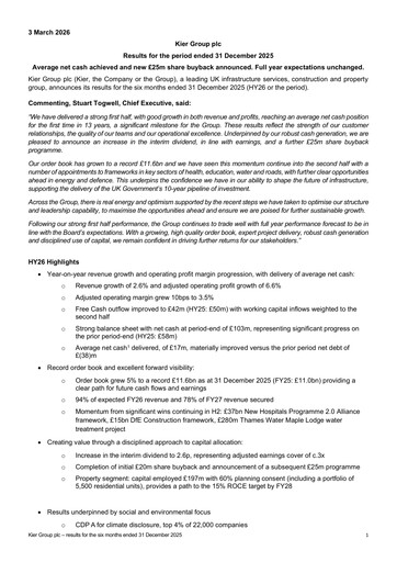 Thumbnail Kier Group Half-year Report 2025-h1